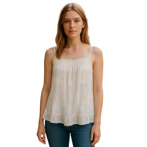 Next Beachwear Tank Top Womens 12 White Ruffle Boho Lace Fairy Cottage Summer